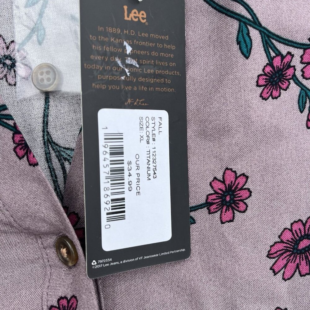 Lee Women Titanium Purple Floral Rayon Button Down Blouse XL NWT 112327543 - Picture 4 of 7